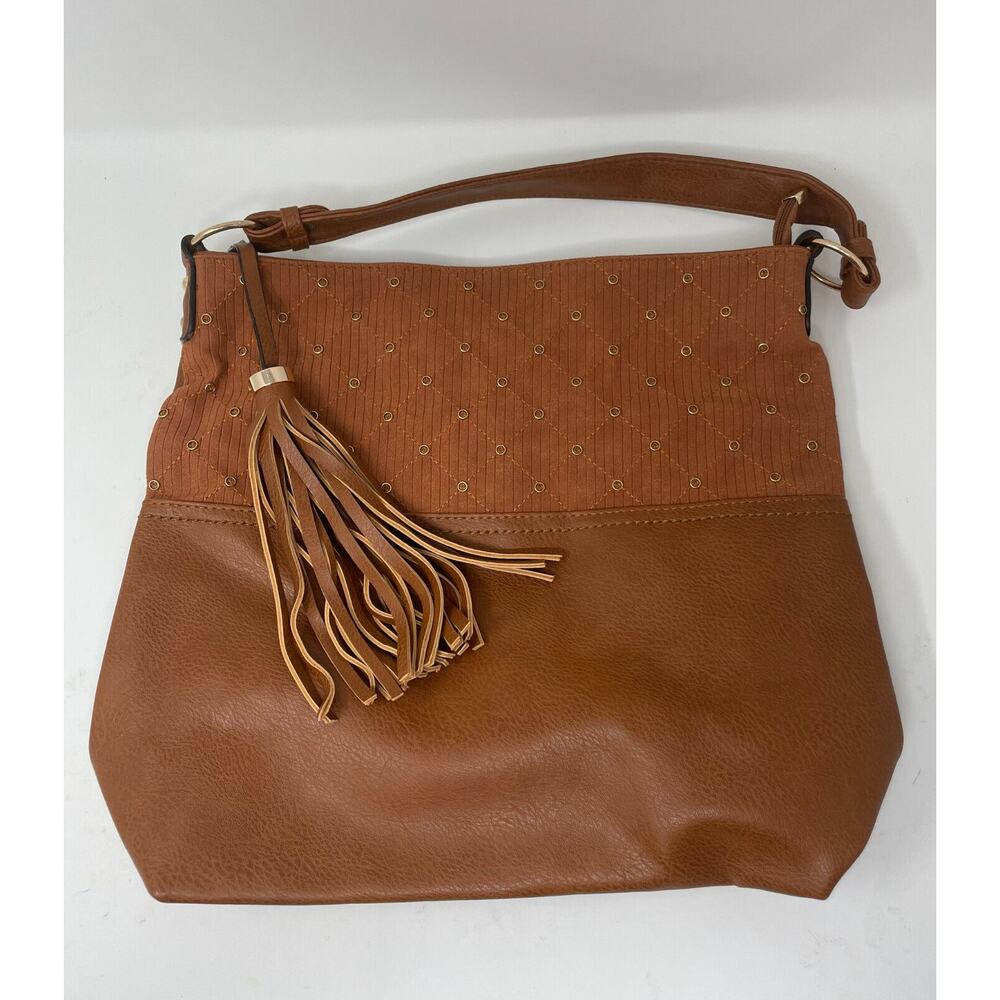 AR New York Brown Faux Leather Grommet Hobo Shoulder Bag with Tassel NWT‎ - Picture 2 of 5